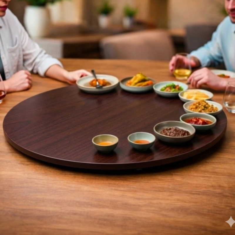 ROTATING DINING SERVING TABLE – 360° Wooden Turntable Tray