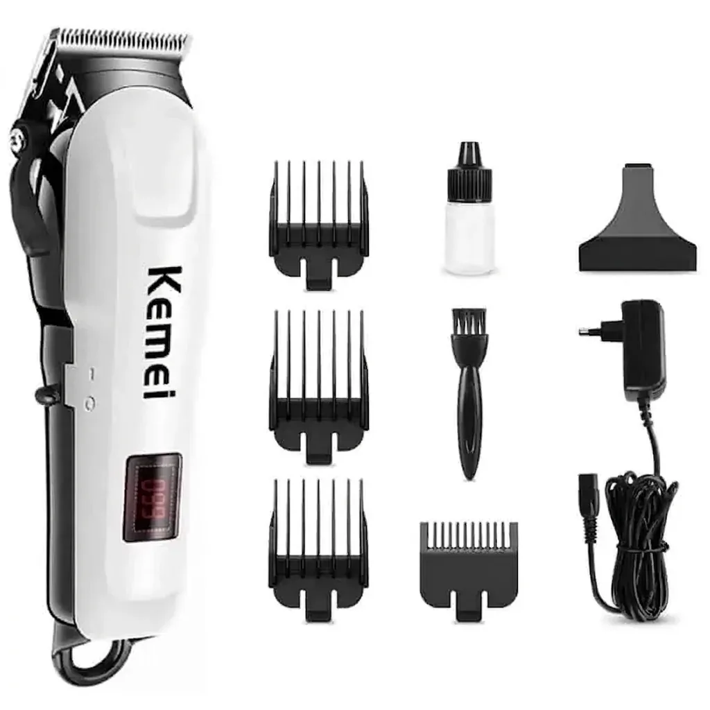 Kemei KM-809A Professional Hair Trimmer & Clipper for Men | LCD Digital Display | Cordless & Corded (AC/DC) | 240-Minute Runtime | Stainless Steel Blades