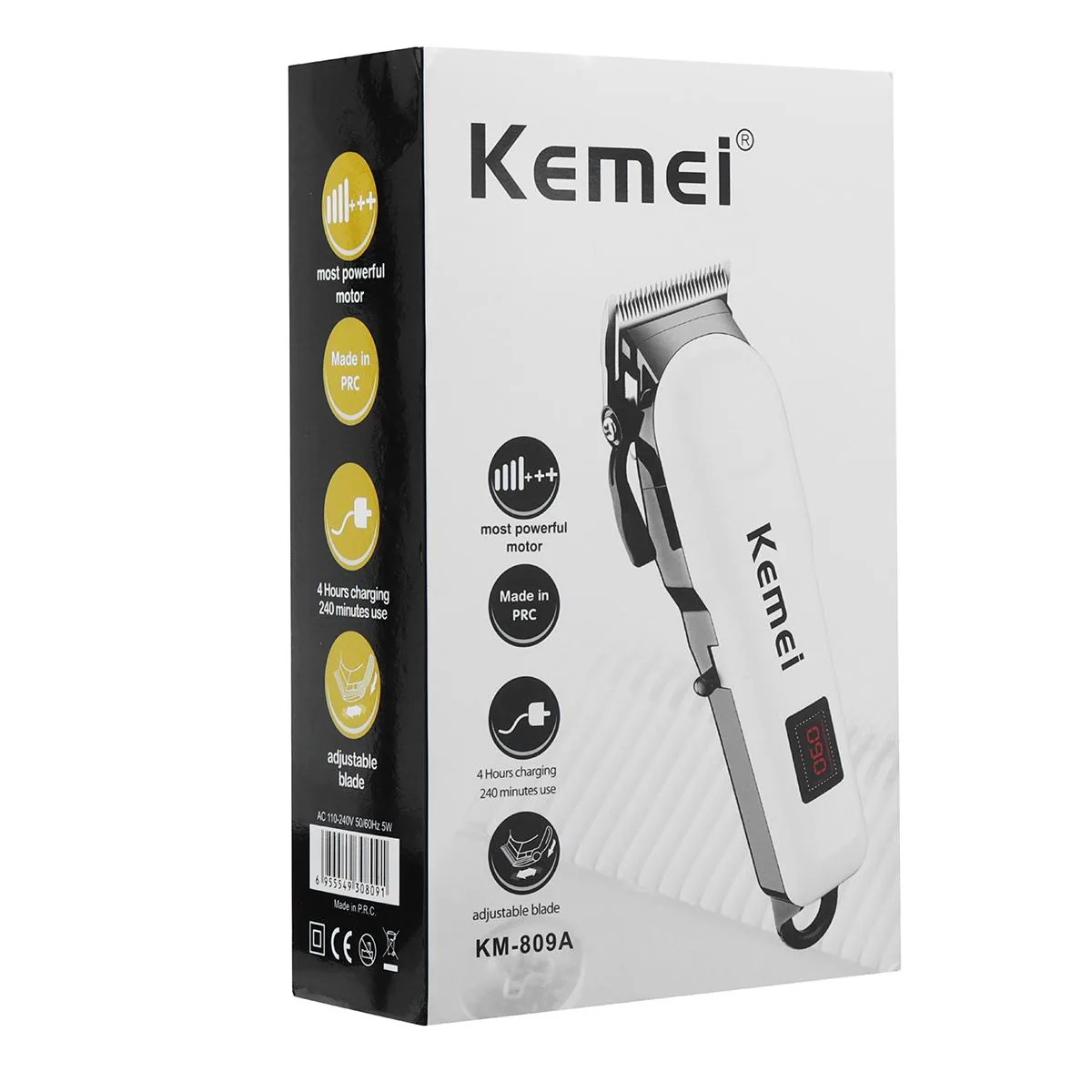 Kemei KM-809A Professional Hair Trimmer & Clipper for Men | LCD Digital Display | Cordless & Corded (AC/DC) | 240-Minute Runtime | Stainless Steel Blades image 2