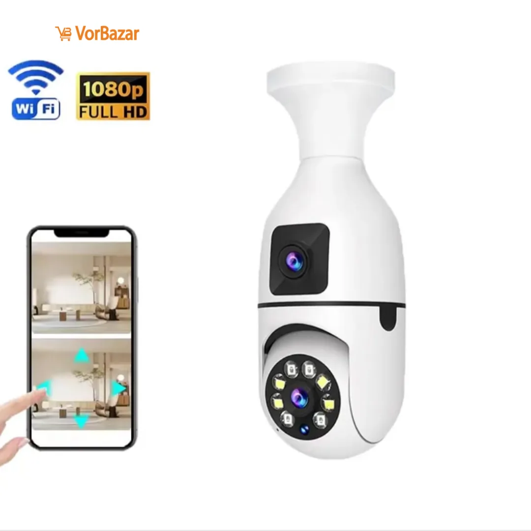 Dual Lens Bulb Camera – V380 Pro PTZ Wi-Fi Camera | 360° Security Camera with Night Vision & Two-Way Audio | Wi-Fi Camera Bangladesh