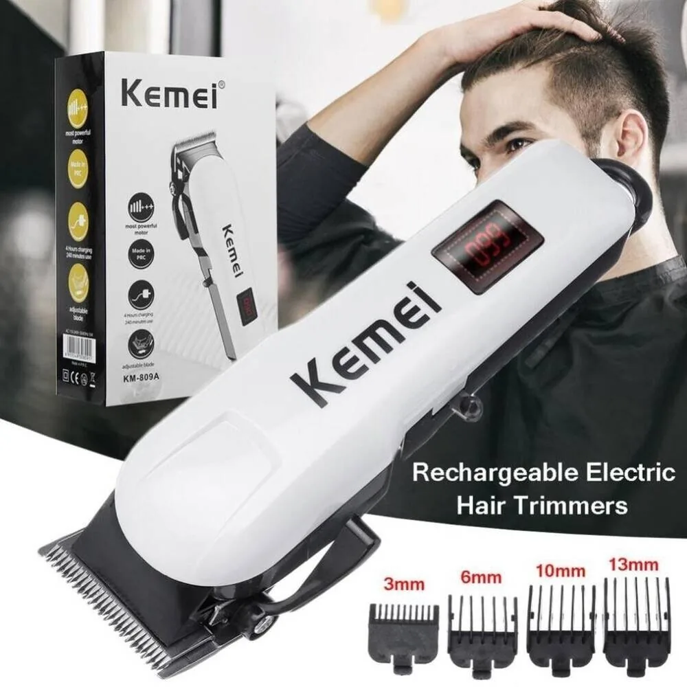 Kemei KM-809A Professional Hair Trimmer & Clipper for Men | LCD Digital Display | Cordless & Corded (AC/DC) | 240-Minute Runtime | Stainless Steel Blades image 3