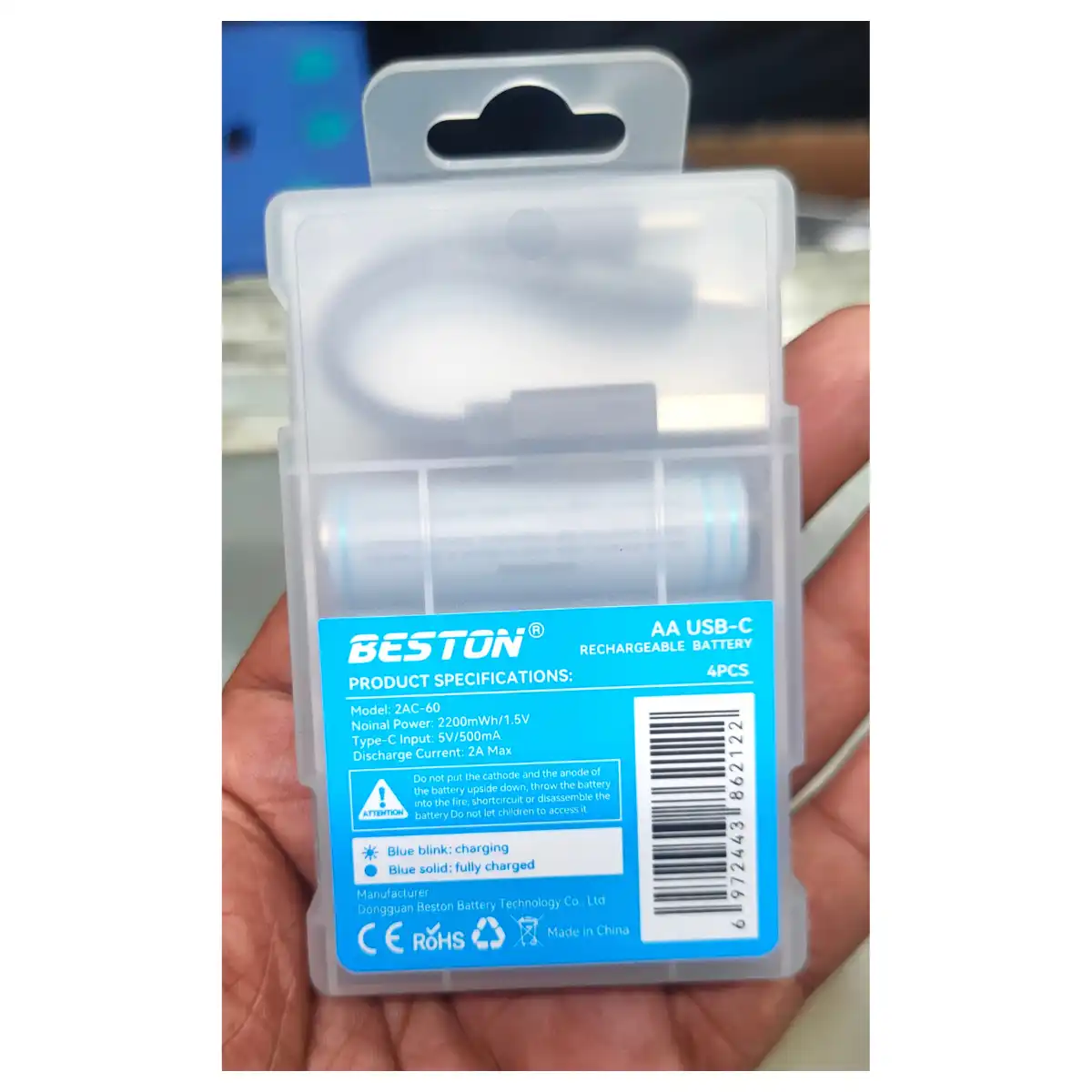 Beston AA Rechargeable Battery 1.5V Lithium 2200mWh Type-C 4Pcs image 4